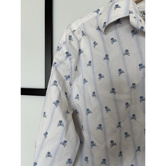 Fender White Button Down Shirt Mens Medium Rock Roll Skulls - Picture 13 of 16